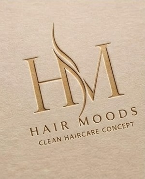 Hair Moods monogram embossed on textured paper